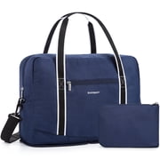 BAGSMART Expandable Travel Duffel Bag for Airline 18x14x8, Foldable Weekend Overnight Bag Tote Carry on Luggage, Unisex, Blue