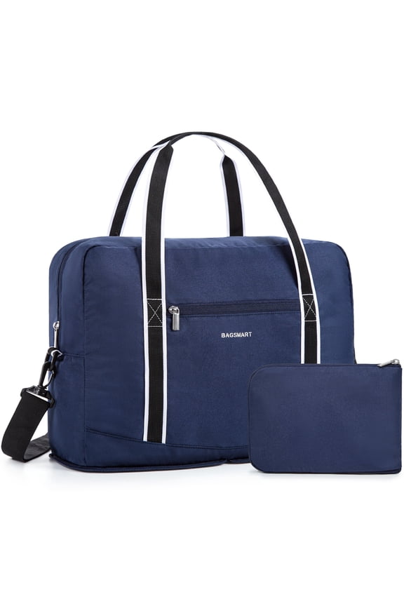Expandable Travel Duffel Bag for Airline 18x14x8, Foldable Weekend Overnight Bag Tote Carry on Luggage, Unisex, Blue