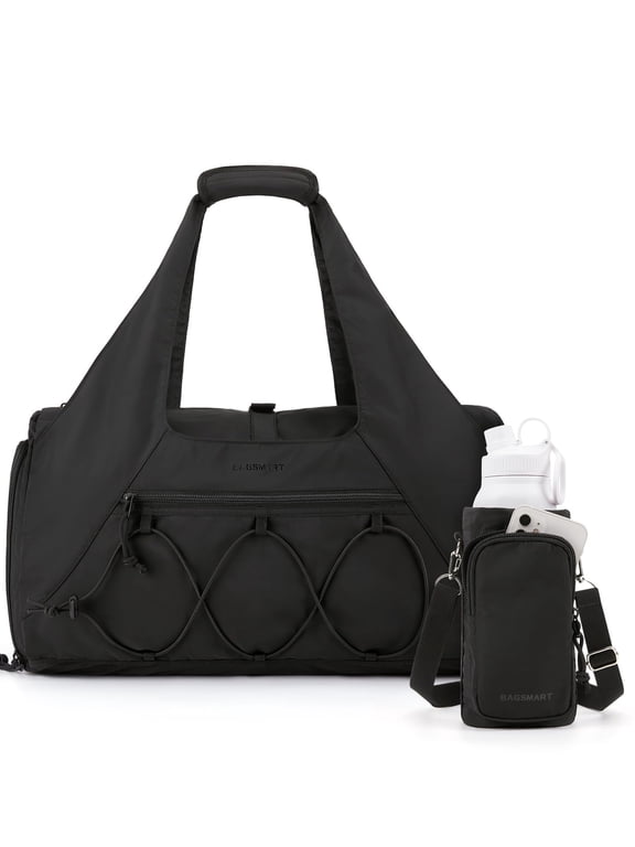 Gym Bag for Women, Lightweight Duffel with Shoe Compartment, Weekender with Wet Pocket, Workout Yoga Tote, Black