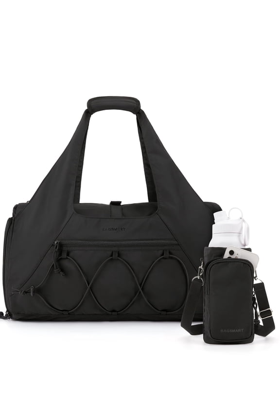 Gym Bag for Women, Lightweight Duffel with Shoe Compartment, Weekender with Wet Pocket, Workout Yoga Tote, Black