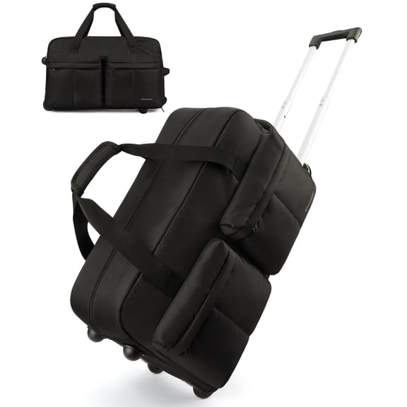 BAGSMART Rolling Duffle Bag with Wheels, Carry On Wet Pocket Duffel for Travel with Handle, Black