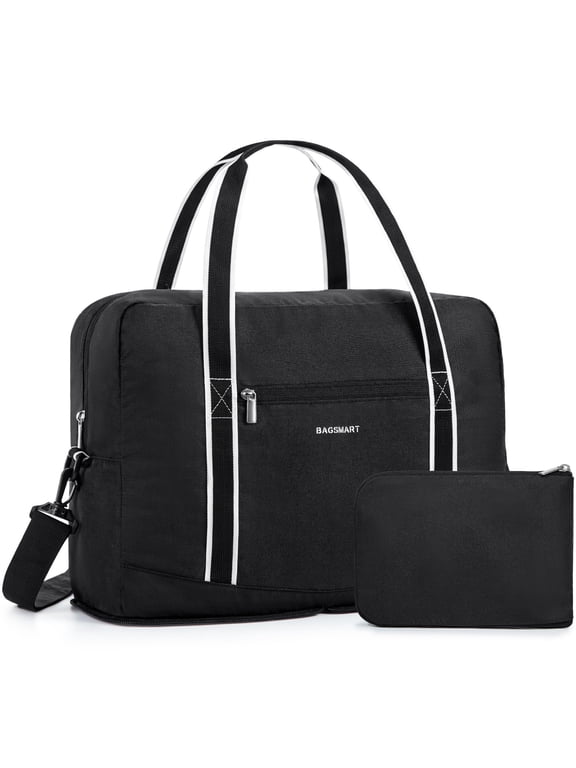 Expandable Travel Duffel Bag for Airline 18x14x8, Foldable Weekend Overnight Bag Tote Carry on Luggage, Unisex, Black