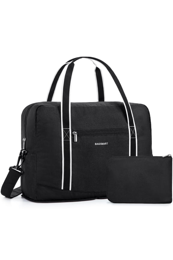 Expandable Travel Duffel Bag for Airline 18x14x8, Foldable Weekend Overnight Bag Tote Carry on Luggage, Unisex, Black