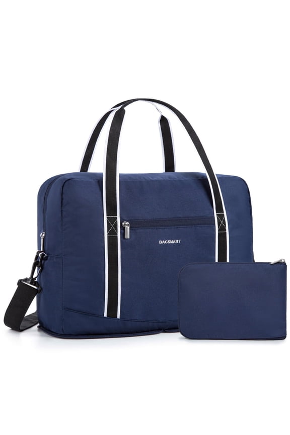 Expandable Travel Duffel Bag for Airline 18x14x8, Foldable Weekend Overnight Bag Tote Carry on Luggage, Unisex, Blue