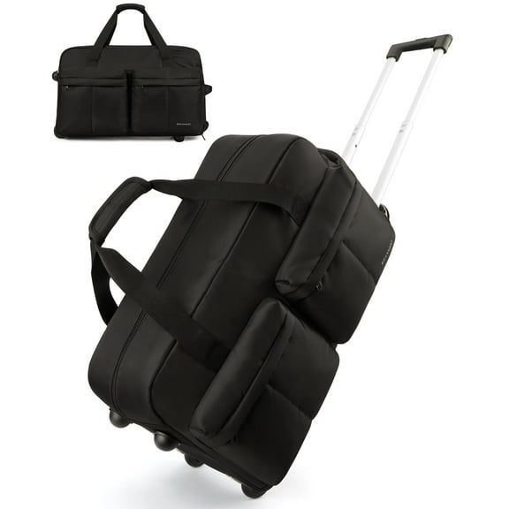 BAGSMART Rolling Duffle Bag with Wheels, Carry On Wet Pocket Duffel for Travel with Handle, Black