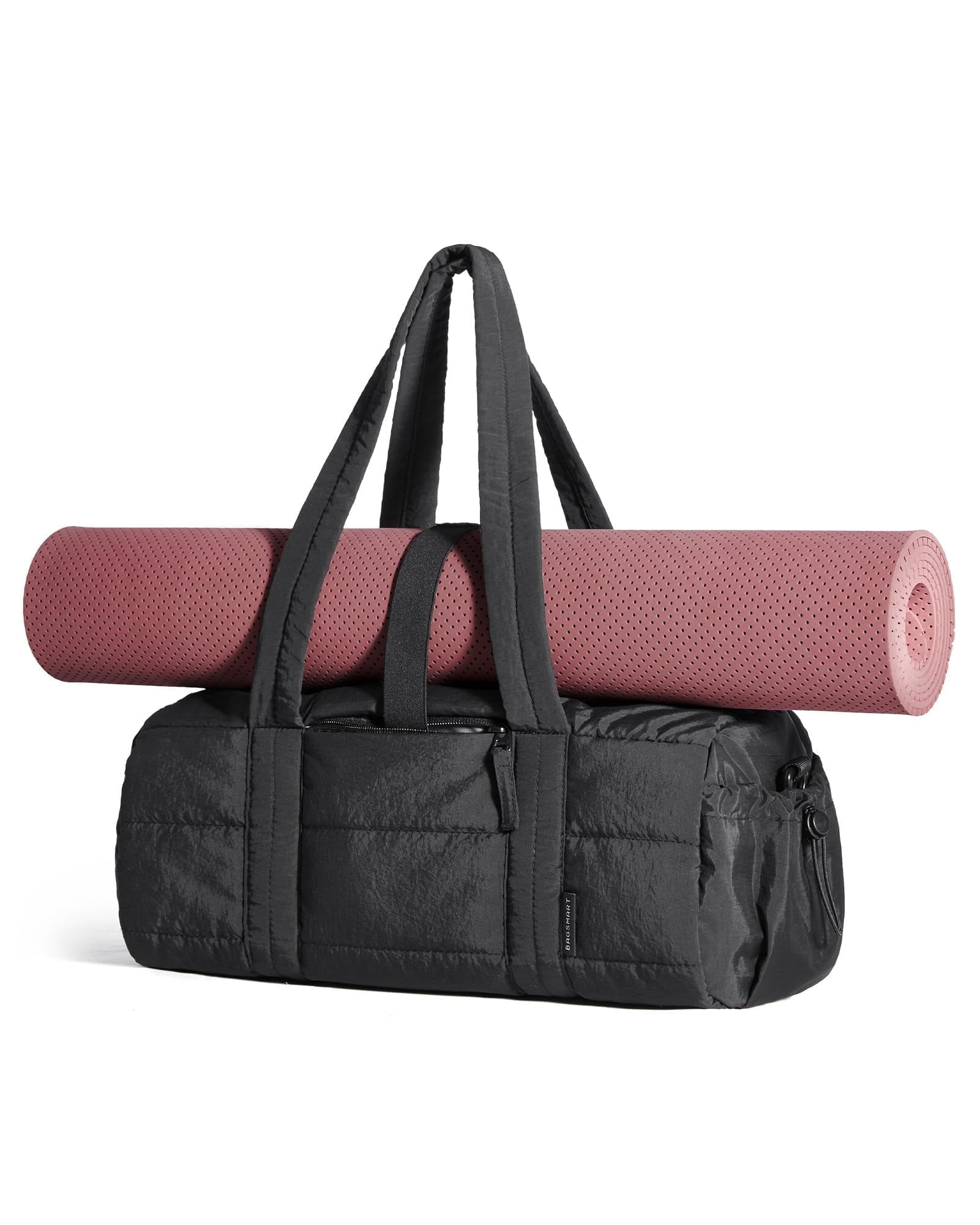 BAGSMART Reiki Gym Bag for Women, Yoga Mat Duffle Bag with Wet & Dry Pocket, Quilted Sports Bag for Weekend/Swimming, Black