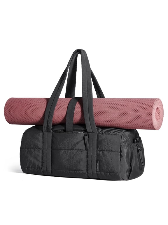 Reiki Gym Bag for Women, Yoga Mat Duffle Bag with Wet & Dry Pocket, Quilted Sports Bag for Weekend/Swimming, Black