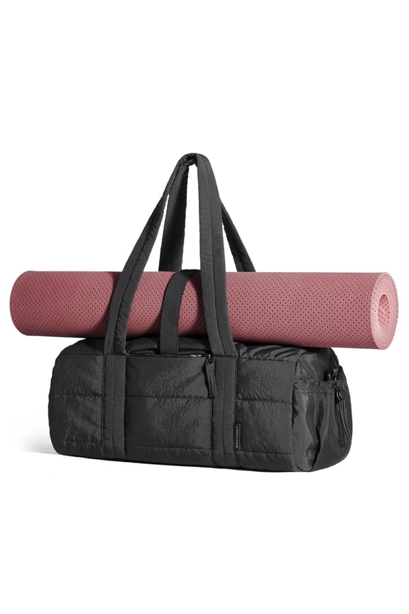 Reiki Gym Bag for Women, Yoga Mat Duffle Bag with Wet & Dry Pocket, Quilted Sports Bag for Weekend/Swimming, Black