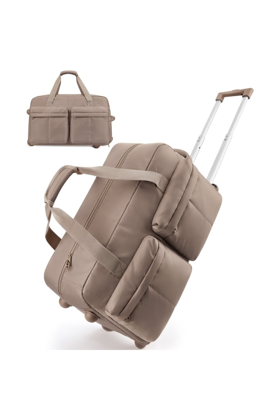 Rolling Duffle Bag with Wheels, Carry On Wet Pocket Duffel for Travel with Handle, Brown