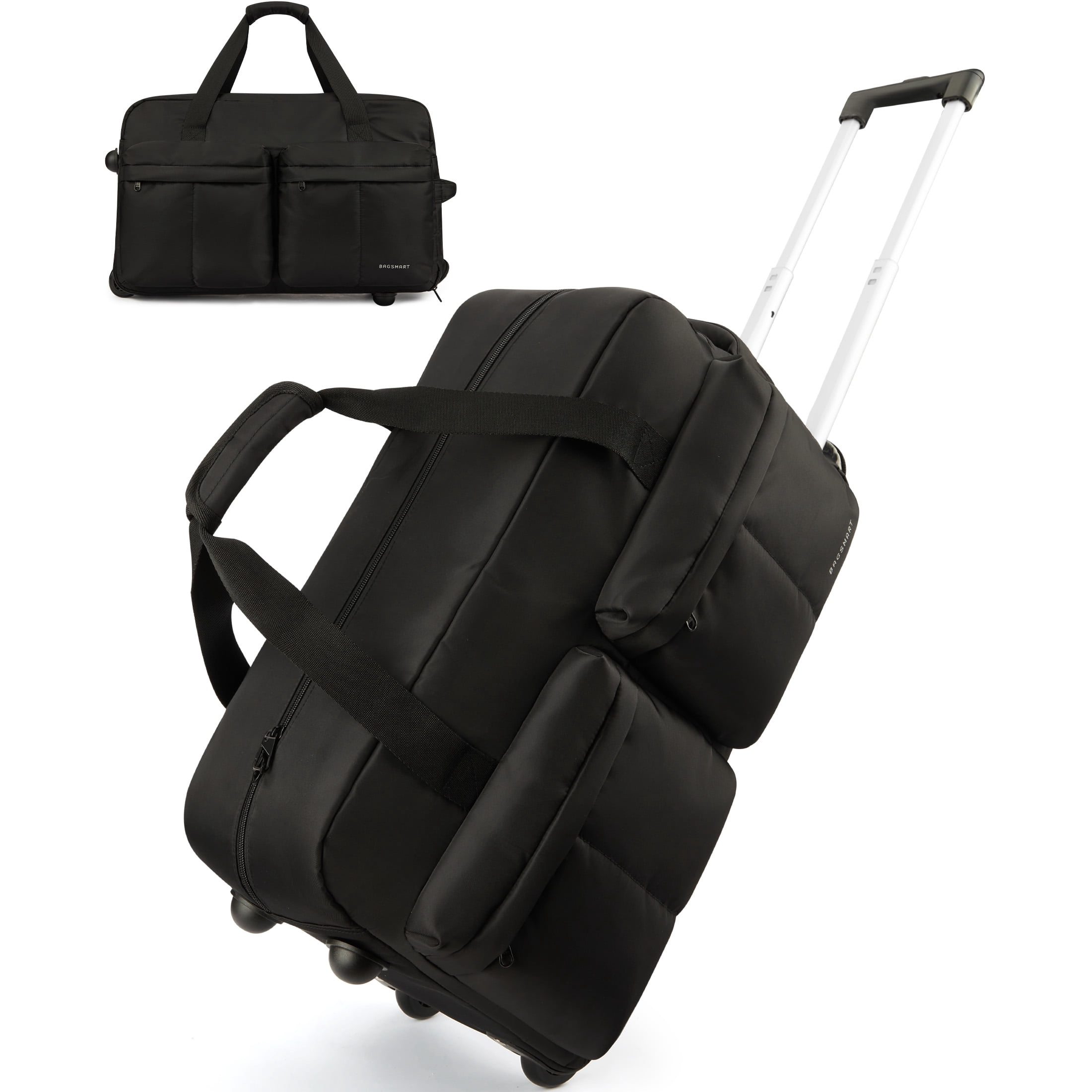 BAGSMART Rolling Duffle Bag with Wheels, Carry On Wet Pocket Duffel for Travel with Handle, Black