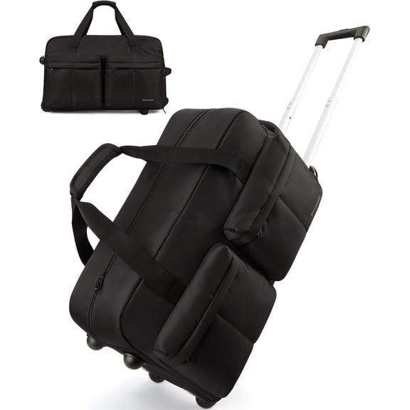 BAGSMART Rolling Duffle Bag with Wheels, Carry On Wet Pocket Duffel for Travel with Handle, Black