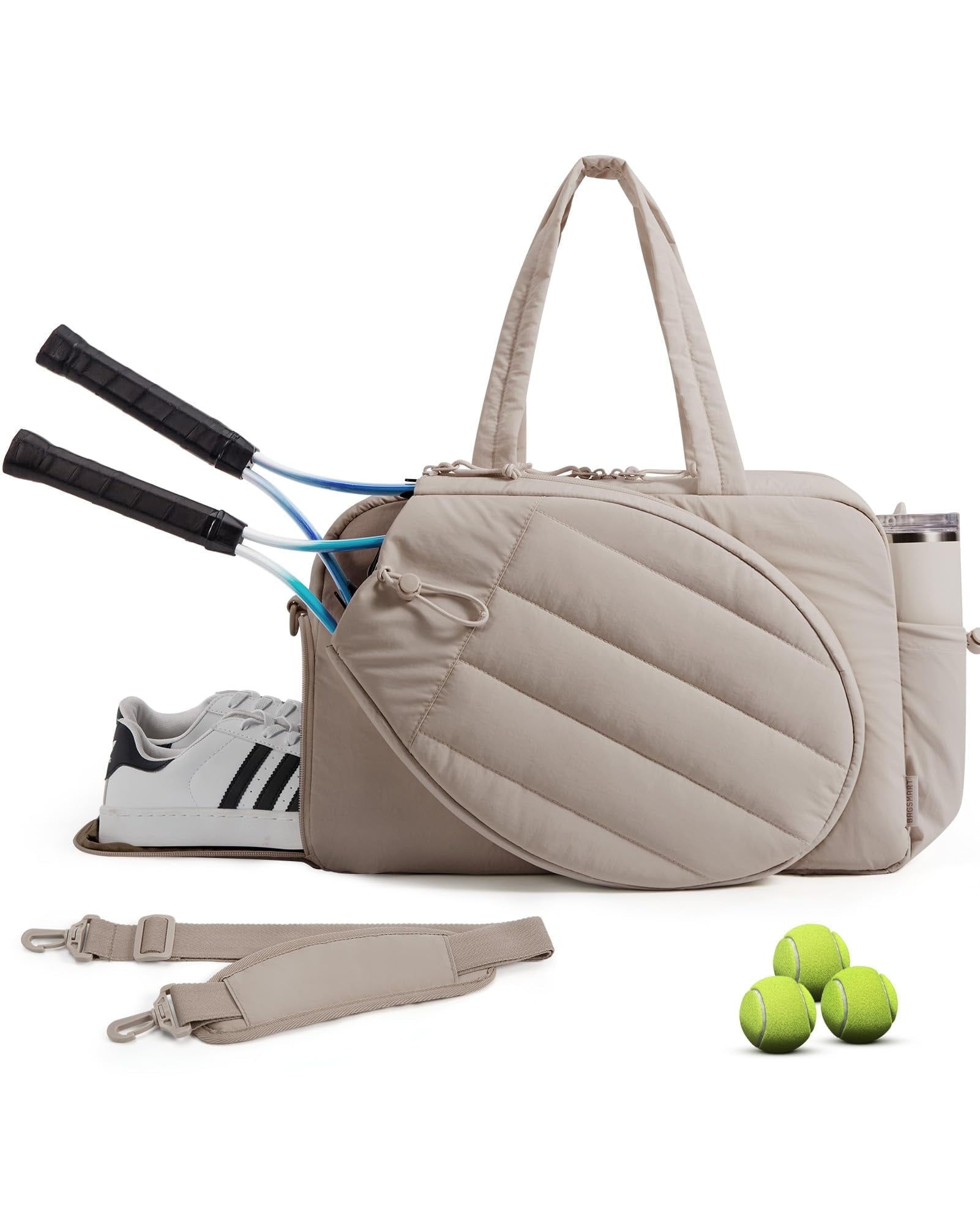 BAGSMART Tennis Gym Bag for Women, Tennis Bag Holds 2 Rackets with Shoe Compartment & Wet Pocket, Sports Duffle Bags fits up to 15.6" Laptop, Women Overnight Weekend Bag,Camel