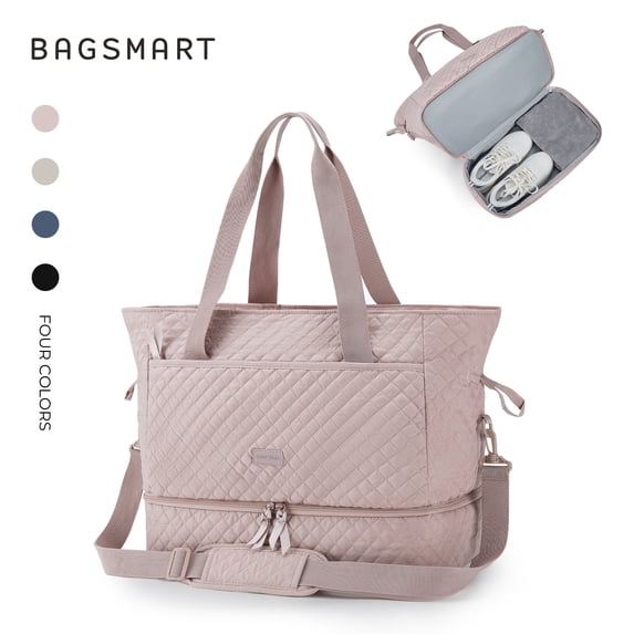 BAGSMART Weekender Overnight Bag Travel Duffle Bag for Women, 39L Large Travel Tote Bag Carry On Gym Bag with Shoe Compartment, Ladies Shoulder Handbags Top Handle Purses, Pink