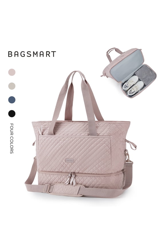 Weekender Overnight Bag Travel Duffle Bag for Women, 39L Large Travel Tote Bag Carry On Gym Bag with Shoe Compartment, Ladies Shoulder Handbags Top Handle Purses, Pink