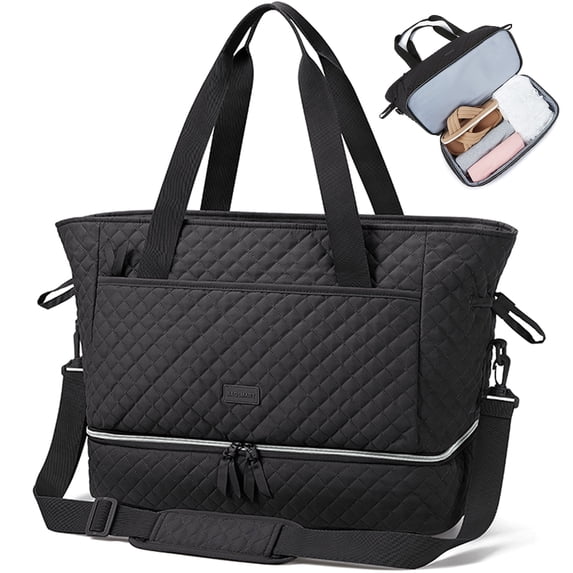 BAGSMART Weekender Overnight Bag, 39L Large Travel Duffle Tote Bag, Fashion Carry On Gym Bag Water-Resistant Shoulder Handbags with Shoe Compartment, Black