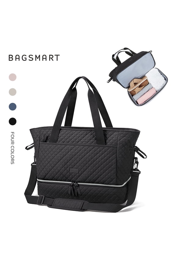 Weekender Overnight Bag Travel Duffle Bag for Women, 39L Large Travel Tote Bag Carry On Gym Bag with Shoe Compartment, Ladies Shoulder Handbags Top Handle Purses, Black