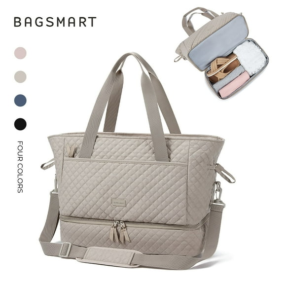 BAGSMART Travel Tote Bag for Women Weekender Overnight Bag, 39L Large Travel Duffle Bag Carry On Gym Bag with Luggage Sleeve and Shoe Compartment, Ladies Shoulder Handbags Top Handle P, Tranquil Gray