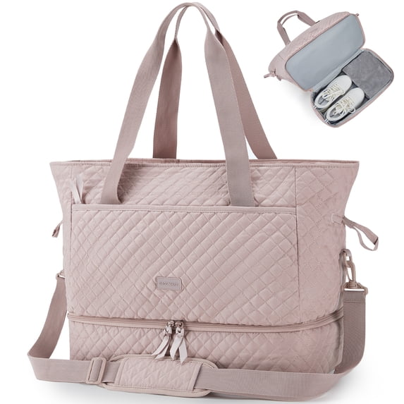 BAGSMART Weekender Overnight Bag, 39L Large Travel Duffle Tote Bag, Fashion Carry On Gym Bag Water-Resistant Shoulder Handbags with Shoe Compartment, Pink