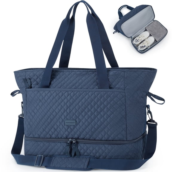 BAGSMART Weekender Overnight Bag, 39L Large Travel Duffle Tote Bag, Fashion Carry On Gym Bag Water-Resistant Shoulder Handbags with Shoe Compartment, Navy Blue