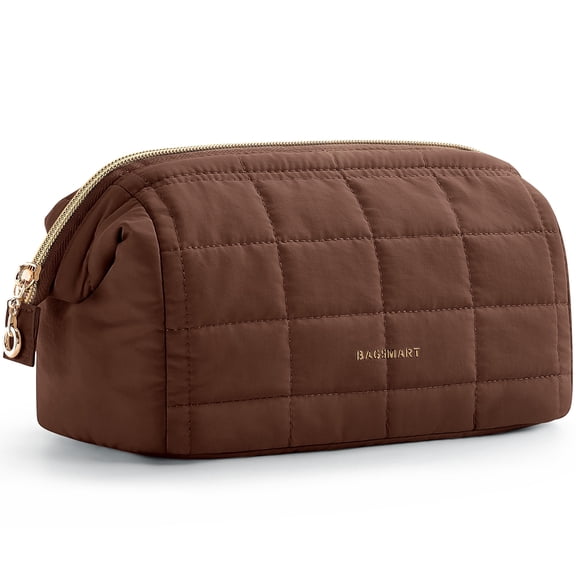 BAGSMART Wide-open Makeup Bag Cosmetic Pouch Organizer Travel Toiletry Bag Essentials Accessories for Women Girls, Chocolate