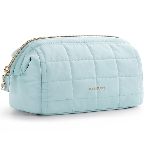BAGSMART Wide-open Makeup Bag Cosmetic Pouch Organizer Travel Toiletry Bag Essentials Accessories for Women Girls, Light Blue