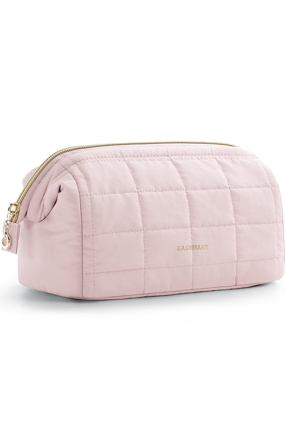 Wide-open Makeup Bag Cosmetic Pouch Organizer Travel Toiletry Bag Essentials Accessories for Women Girls, Pink