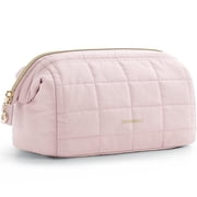 BAGSMART Wide-open Makeup Bag Cosmetic Pouch Organizer Travel Toiletry Bag Essentials Accessories for Women Girls, Pink