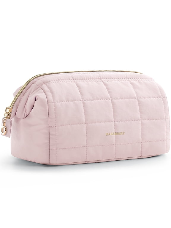 Wide-open Makeup Bag Cosmetic Pouch Organizer Travel Toiletry Bag Essentials Accessories for Women Girls, Pink
