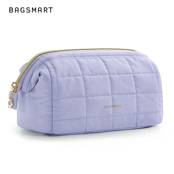 BAGSMART Wide-open Makeup Bag Cosmetic Pouch Organizer Travel Toiletry Bag Essentials Accessories for Women Girls, Quilted Purple
