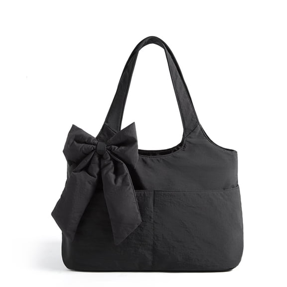 BAGSMART Women's Tote Bag with Bowknot Water-Repellent Ultra-Soft Shoulder Bag with Multiple Pockets for Travel, Commute and Gym, Black