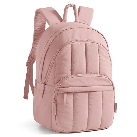 BAGSMART Lightweight Unisex Backpack, Computer Daypack for 15.6" Laptop, Water-Resistant Work Back Pack College Bookbag, Casual Commute Trip, Puffer Pink