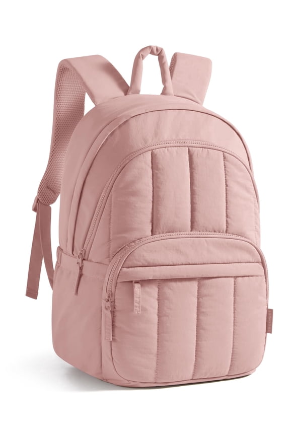 Lightweight Unisex Backpack, Computer Daypack for 15.6" Laptop, Water-Resistant Work Back Pack College Bookbag, Casual Commute Trip, Puffer Pink