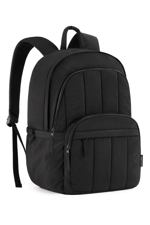 Lightweight Unisex Backpack, Computer Daypack for 15.6" Laptop, Water-Resistant Work Back Pack College Bookbag, Casual Commute Trip, Puffer Black