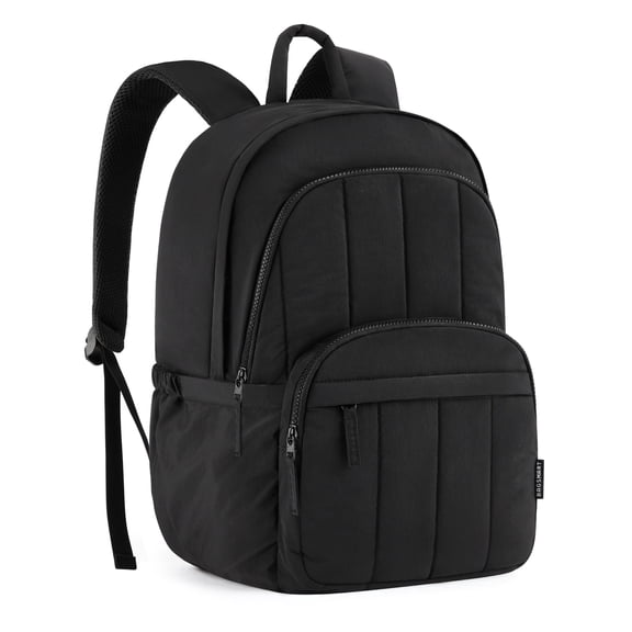 BAGSMART Lightweight Unisex Backpack, Computer Daypack for 15.6" Laptop, Water-Resistant Work Back Pack College Bookbag, Casual Commute Trip, Puffer Black