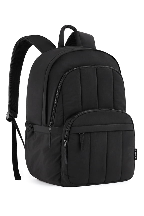 Lightweight Unisex Backpack, Computer Daypack for 15.6" Laptop, Water-Resistant Work Back Pack College Bookbag, Casual Commute Trip, Puffer Black