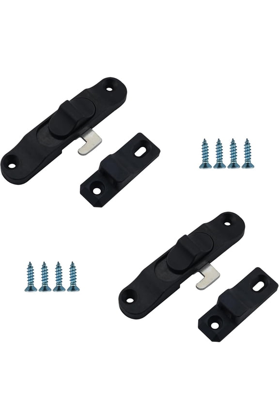 2 Sets Black Sash Horizontal Sliding Lock Hook Latch Screw Aluminum Sliding