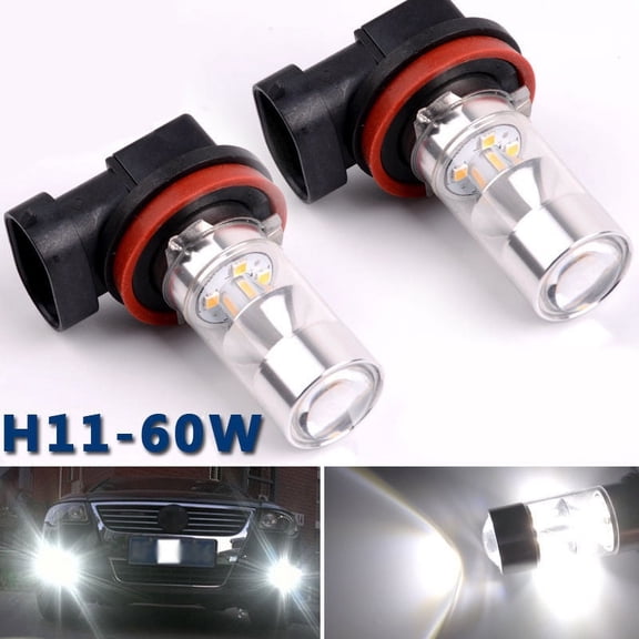 BAGUER 2Pcs- H11 Fog Light- Project Led- Super Bright H10 Hb4 9006 Hb3 9005- Fog Lights Bulb 1200Lm 6000K White 12V- Car- Accessories