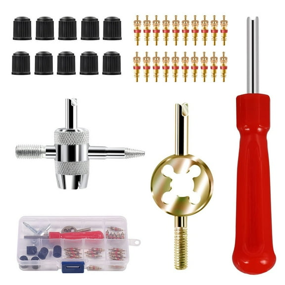 BAGUER 33Pcs Car Tyre Valve Repair Tool Sets with 4-In-1 Valve Stem Removal Tools