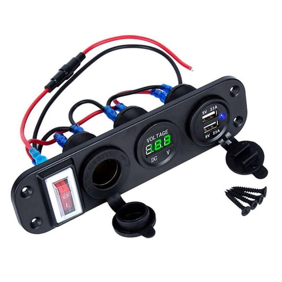 BAGUER Practical Useful Portable Car Charger 4 in 1 Inner Interior Parts Replacement Voltmeter with Switch Accessories Green