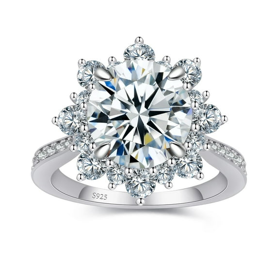 BAGUTTA PAVONE 0.5CT Flower Moissanite Engagement Rings for Women. Women's 925 Sterling Silver Big Flower Shaped Engagement Moissanite Ring, Brilliant Wedding Bands Moissanite Halo Rings Size 9.5