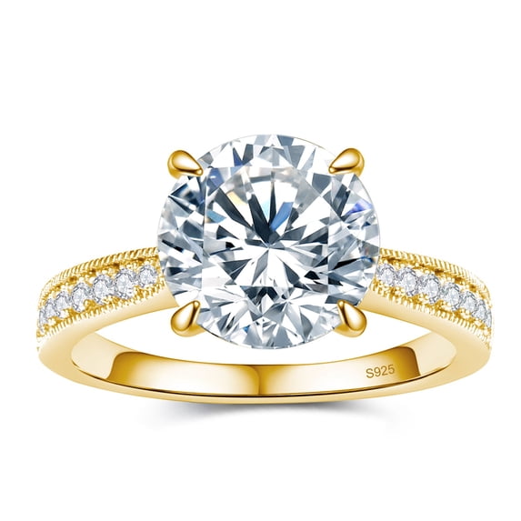 BAGUTTA PAVONE 1.5CT Moissanite Engagement Rings for Women,Women's Solitaire Engagement Moissanite Promise Rings 925 Sterling Silver with 18K Yellow Gold Plated,VVS1 Wedding Ring Size 5.5