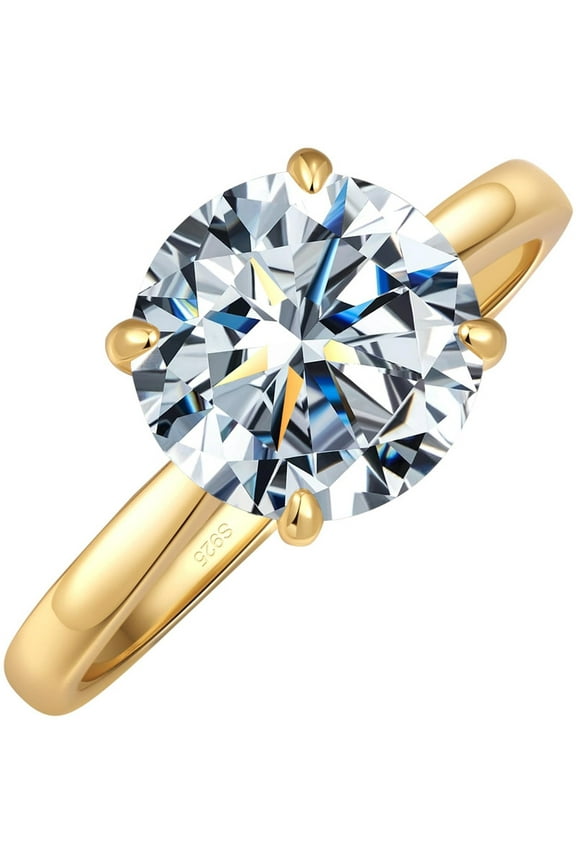 1Carat Round Cut Moissanite Engagement Rings for Women,18K Yellow Gold Plated S925 Silver Solitaire Promise Wedding Ring