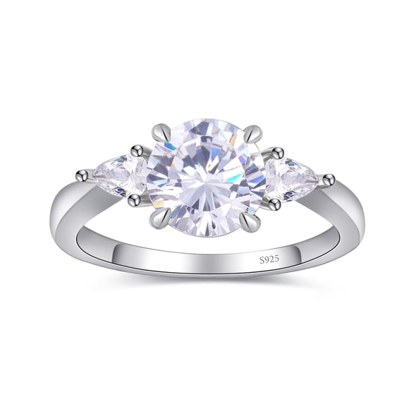 BAGUTTA PAVONE 2CT Round Cut Moissanite Engagement Rings for Women,Women's 925 Sterling Silver Engagement Promise Ring for Her with 18K White Gold Plated,D Color VVS1 Wedding Rings Size 9