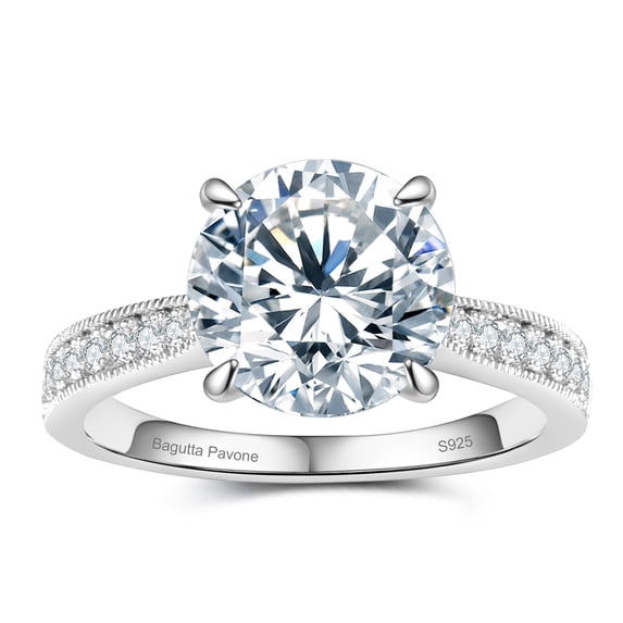 BAGUTTA PAVONE 4CT Moissanite Engagement Rings for Women,Women's Solitaire Engagement Moissanite Promise Rings 925 Sterling Silver with 18K White Gold Plated,VVS1 Wedding Ring Size 8.5