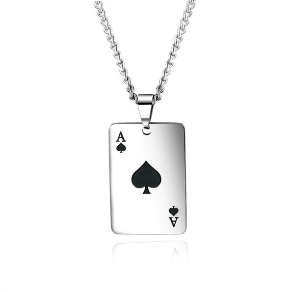 BAGZY Necklace for Men and Women Hip Hop Style Poker Stainless Steel Necklace Wild Love Gothic Punk Statement Pendant With Gift Box (Spade)