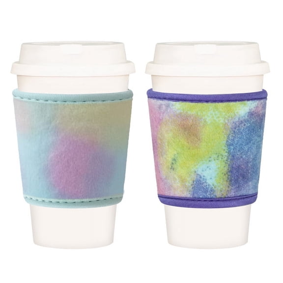 BAGnoREGio Soft Crystal Velvet Coffee Sleeve 2-Pack, Reusable Insulated Cozy for Hot & Iced Drinks(Blue, Purple)