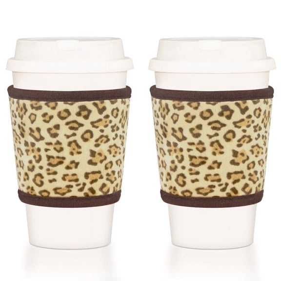 BAGnoREGio Soft Crystal Velvet Coffee Sleeve 2-Pack, Reusable Insulated Cozy for Hot & Iced Drinks(Leopard)