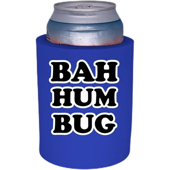 BAH HUM BUG Christmas Funny Thick Foam "Old School" Can Coolie (Royal Blue)