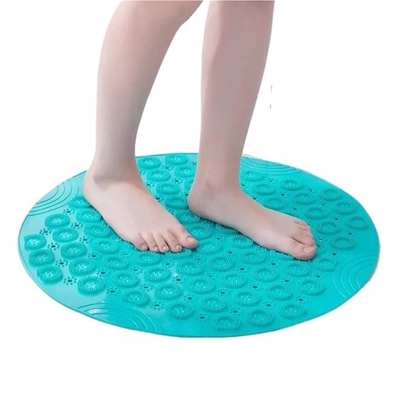 BAIANNAN Bathroom Mat Anti-slip Sucker Round PVC Bath Mat with Drain Hole Silicone Bathing Rugs Foot Massage Pad Bathtub Soft Shower Mat