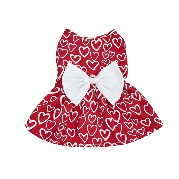 BAIANNAN Valentines Day Pet Clothes Hearts Dog Valentines Outfit Bowknot Red Tulle Dog Dress with for Small Dogs Cat Girl